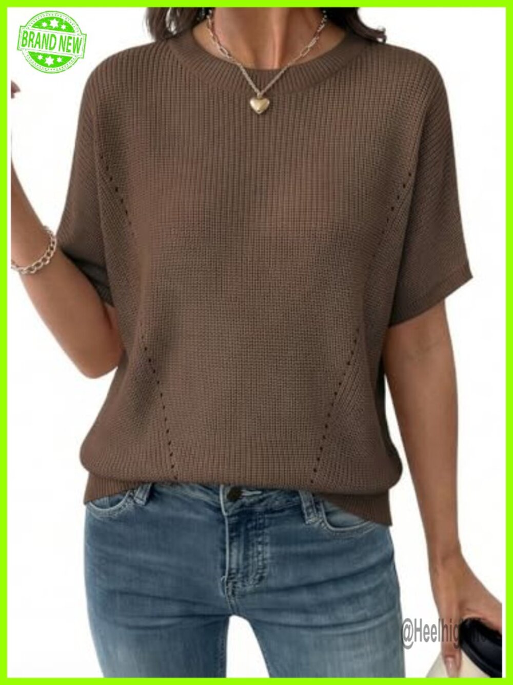 Women Short Sleeve V Neck Pullover Sweater Lightweight Soft Rib Knit
